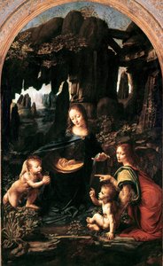 Skalní madona, asi 1483-94 (olej na desce přenesený na plátno) od Leonardo da Vinci