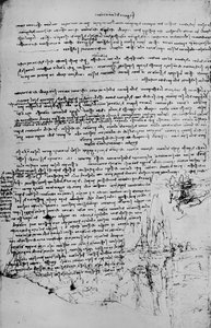 Stránka textu s náčrtky krajiny, c1480 1945 od Leonardo da Vinci