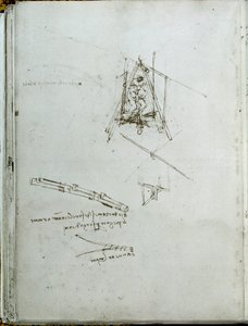 Věda a technika: rukopis o létajících strojích, předchůdce vrtulníku. Kniha Leonardo da Vinci (Leonardo da Vinci) (1452-1519). Kolem 1487. Paříž, Knihovna Institut de France od Leonardo da Vinci