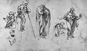 Studie jednotlivých čísel a profilu, c1480 1945 od Leonardo da Vinci