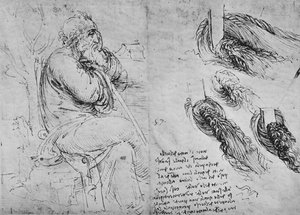 Studie starého muže sedícího a vířící vody, c1480 1945 od Leonardo da Vinci