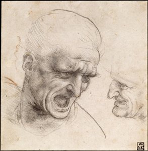 Studie dvou válečníků“ Heads pro bitvu u Anghiari, 1504-05 od Leonardo da Vinci