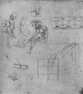 Tři sedící postavy a studie strojů, 1480-1481 1945 od Leonardo da Vinci