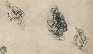 Tři studie muže Poniarding a Fallen Foe, c1480 1945 od Leonardo da Vinci