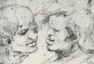 Dvě hlavy (pero a tuš na papíře) od Leonardo da Vinci