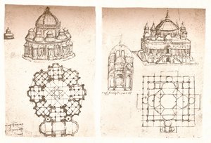 Dvě kresby kostelů, c1472-c1519 1883 od Leonardo da Vinci