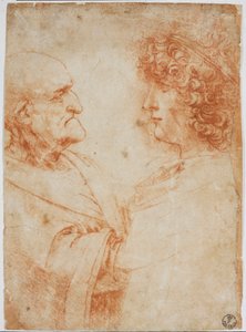 Dva mužské profily, starý muž a mladý muž - Mladý muž představuje Gian Giacomo Caprotti dit Andrea Salai neboli Salaij (asi 1480-1524), Leonardův žák a milenec - Kresba a la sanguine od Leonarda da Vinci (Leonard de Vinci) ( 1452-1519) - Florencie, G od Leonardo da Vinci