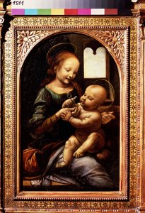 Panna a dítě s květinou nebo Madonna Benois (Madonna s květinou nebo Madonna Benois). Obraz Leonarda da Vinciho (Leonardo da Vinci od Leonardo da Vinci
