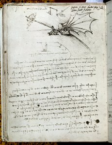 Výcvik křídel. Letící strojní kreslení. Rukopis Leonarda De Vinciho (Leonardo da Vinci od Leonardo da Vinci