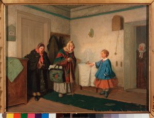 Žebráci zpěváci. Obraz Leonida Ivanoviče Solomatkina (1837-1883), olej na plátně