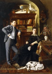 Pár v interiéru se psem od Leopold Bara
