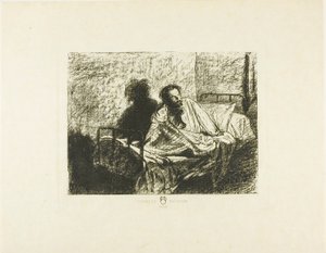 Portrét Charlese Meryona sedícího v posteli od Leopold Flameng