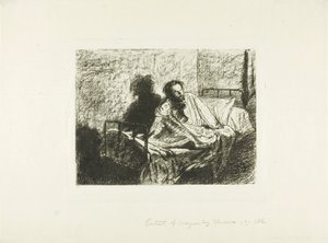 Portrét Charlese Meryona sedícího v posteli od Leopold Flameng
