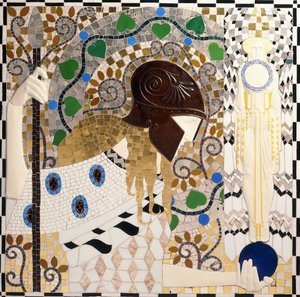 Pallas Athene (Mosaik aus Porzellan, Glas, Perlmutt und Bronze) von Leopold & Powolny Michael (1871-1954) Forstner