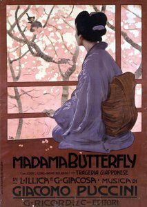 Plakát Leopolda Metlicovitze k filmu „Madame Butterfly““ od Giacoma Pucciniho vyrobený pro první představení 17. února 1904.