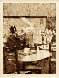 Gentleman s cylindrem před oknem kavárny - zezadu od Lesser Ury