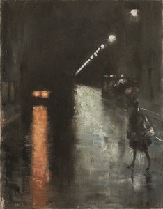 Noční pouliční scéna, Berlín (Leipziger Strasse?), kolem roku 1920 (olej na plátně) od Lesser Ury