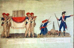 Nesení modelu Bastily a voják přednášející dětem, asi 1790 (kvaš na papíře)
