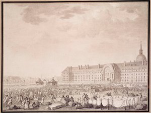 Francouzská revoluce: převzetí zbraní v Invalidovně dne 14.7.1789. Litografie bratří Lesueurů (18. století) od Lesueur Brothers