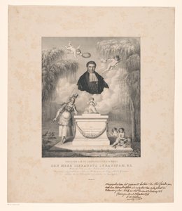 Portrét Sibrandus Stratingh Věnováno památce zesnulého pana Sibranduse Stratingha, E.Z. (název na objektu) od Levi Michiel Bendix