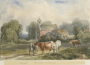 Gratwich Church: malba akvarelem a [c 1830-1840] od Lewis John Wood