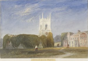 Okeover Church - "All Saints": malba akvarelem a [c 1830-1840] od Lewis John Wood