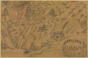 Obydlí v Longmian Sleeping Dragon Mountains, 1100-1200. od Li Gonglin
