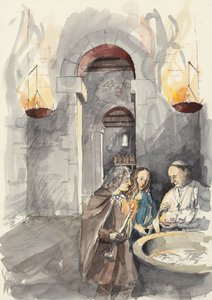 Křest v kostele svatého Petra, Barton-upon-Humber, Lincolnshire (akvarel na papíře) od Liam Wales