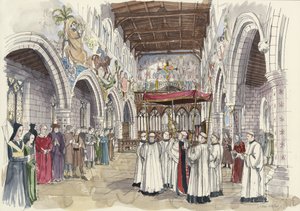 Slavnostní průvod v kostele svatého Petra, Barton-upon-Humber, Lincolnshire (akvarel na papíře) od Liam Wales