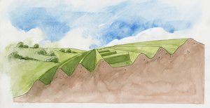 Průřez starým Oswestry (akvarel na papíře) od Liam Wales
