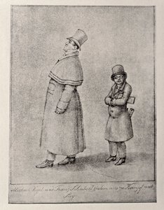 Rakousko, Vídeň, Karikatura rakouského barytonisty Johanna Michaela Vogla a skladatele Franze Petera Schuberta, cca 1825, kresba tužkou od Unbekannt Unbekannt