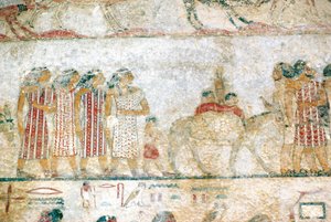 Nekropole Beni-Hasan. Hrobka Chnumhotepa III. Detail: nástěnná malba zachycující asijskou karavanu. Říše středu. od Unbekannt Unbekannt