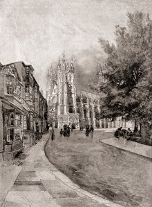 Katedrála v Canterbury, z Christchurch Gateway, z The Century Magazine, publikoval 1887 (rytina) od Unbekannt Unbekannt