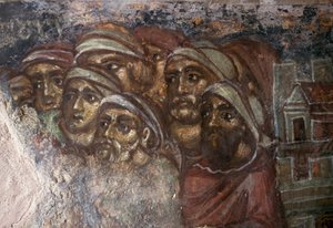 Freska se skupinou mužů, byzantský kostel Ayios Stephanos, Drakona, Kréta, Řecko (foto) od Unbekannt Unbekannt