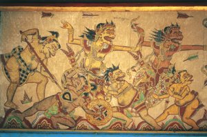 Fresky zobrazující scény bitev mezi bohy a démony, pavilon Kertha Gosa, palác Klungkung (Puri Agung Semarapura), Semarapura, Bali, Indonésie od Unbekannt Unbekannt