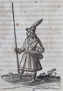 Obyvatel Kanady (Francie Canadienne) se sněžnicemi, ilustrace z Description de la Nouvelle France od Unbekannt Unbekannt