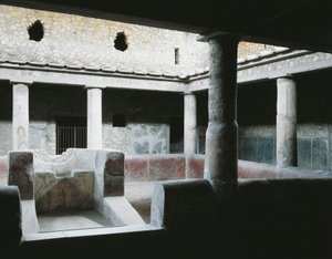 Itálie, Kampánie, Oplonti, archeologická oblast Torre Annunziata, římská vila Poppaea, malé vnitřní atrium s fontánou na zalévání zahrady od Unbekannt Unbekannt