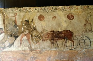 Cesta do podsvětí, freska z nekropole v Andriuolo-Laghetto v Paestum, Kampánie, Itálie, starověká řecká civilizace, Magna Graecia, 4. století před naším letopočtem (foto) od Unbekannt Unbekannt