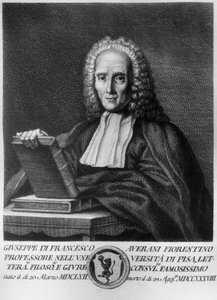Portrét Giuseppe Averaniho, známého jako Averanus (1662-1738), italského právníka a přírodovědce, lept ze série portrétů slavných toskánských mužů, nakladatelství Allegrini od Unbekannt Unbekannt