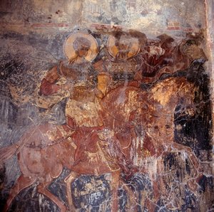 Svatí na koni, freska v kostele, Komitates, Kréta, Řecko (foto) od Unbekannt Unbekannt