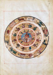 Sluneční vůz a znamení zvěrokruhu, miniatura z rukopisu raného středověku, astronomická tabulka Ptolemaia (asi 100-175), helénistická civilizace od Unbekannt Unbekannt