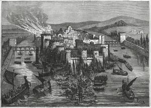 Vikingové obléhající Paříž v roce 845 (rytina) od Unbekannt Unbekannt