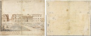 Osmnáct pohledů na Řím: Collegio di Propaganda Fide (recto); Náčrty oken a pilastrů půdního patra Collegio di Propaganda Fide (verso) od Lievin Cruyl