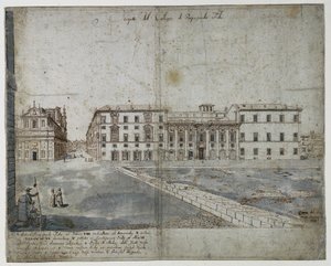 Osmnáct pohledů na Řím: Collegio di Propaganda Fide recto, 1665. od Lievin Cruyl