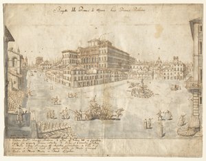 Osmnáct pohledů na Řím: Piazza Barberini (recto) od Lievin Cruyl
