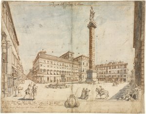 Osmnáct pohledů na Řím: Piazza Colonna od Lievin Cruyl