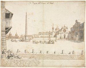 Osmnáct pohledů na Řím: Piazza del Popolo (recto) od Lievin Cruyl