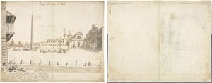Osmnáct pohledů na Řím: Piazza del Popolo (recto); Skica pro San Giovanni in Laterano (verso) od Lievin Cruyl