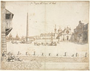 Osmnáct pohledů na Řím: Piazza del Popolo recto, 1664. od Lievin Cruyl