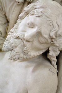 Pohřeb a mdloby Panny, detail: hlava Ježíše od Ligier Richier
